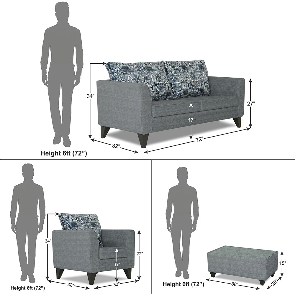 Adorn India Sheldon Crafty 3+1+1 5 Seater Sofa Set with Centre Table (Grey)