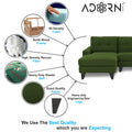 Adorn India Midas L Shape 6 Seater Sofa Set Left Hand Side (Green) (3 Year Warranty)