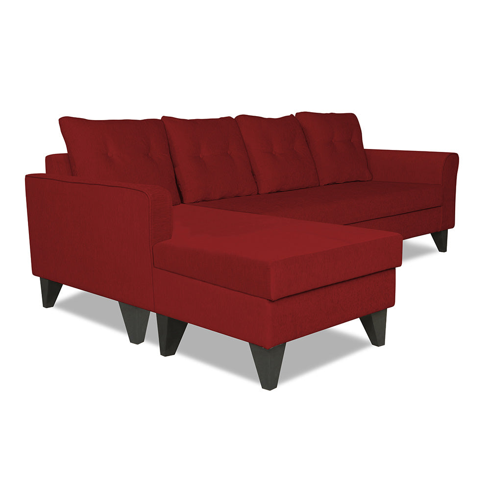 Adorn India Maddox Tufted L Shape 5 Seater Sofa Set (Left Hand Side) (Maroon)