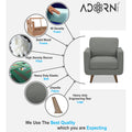 Adorn India Damian 1 Seater Sofa (Grey) (3 Year Warranty)