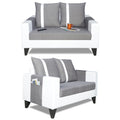 Adorn India Ashley Stripes Leatherette Fabric 3-2 Five Seater Sofa Set (Grey & White) (3 Year Warranty)