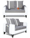 Adorn India Ashley Stripes Leatherette 3-2 Five Seater Sofa Set (Grey & White)