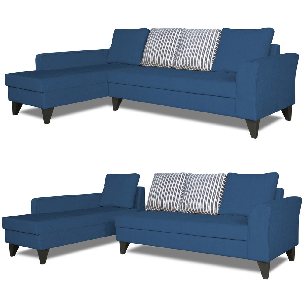 Adorn India Maddox L Shape 6 Seater Sofa Set Stripes Left Hand Side (Blue)