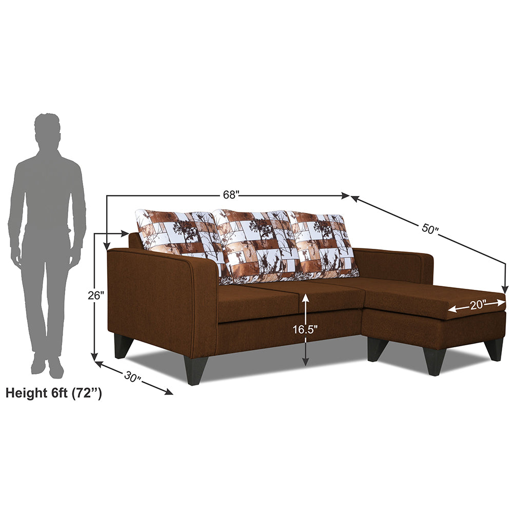 Adorn India Hallton L Shape 4 Seater Sofa Set Digital Print (Brown)