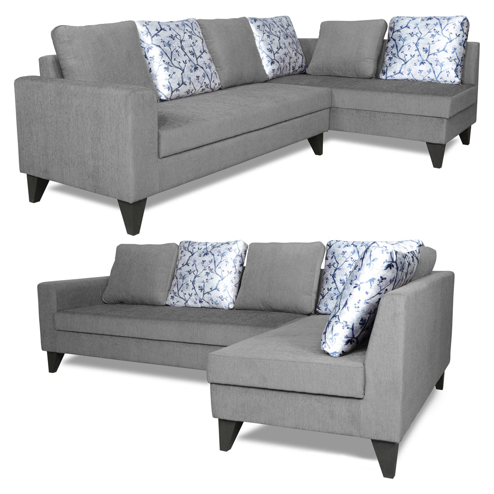 Adorn India Bryson L Shape 6 Seater Sofa Set Digitel Print (Right Hand Side) (Grey)