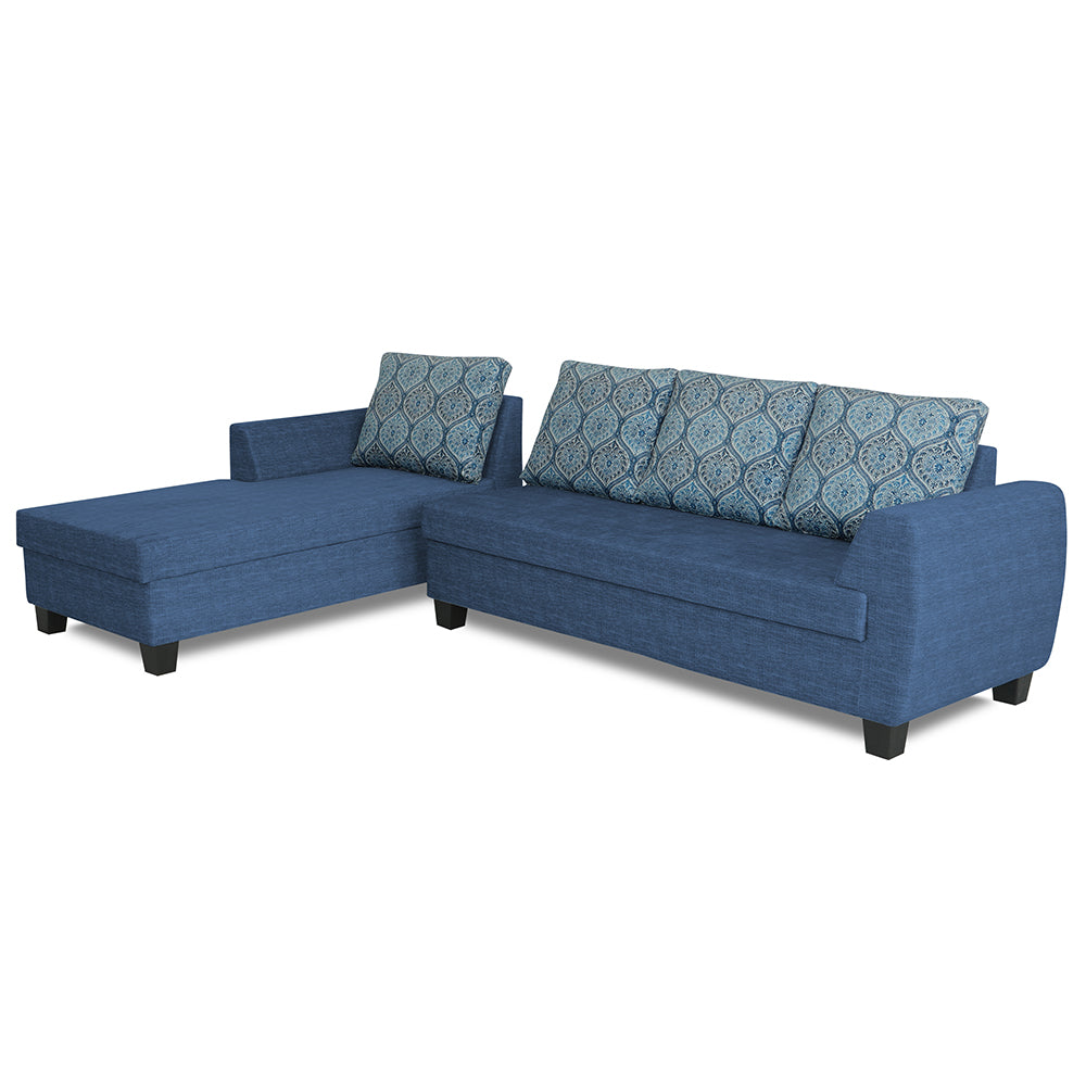 Adorn India Raiden Damask L Shape 6 Seater Sofa Set with Center Table (Left Hand Side) (Blue)