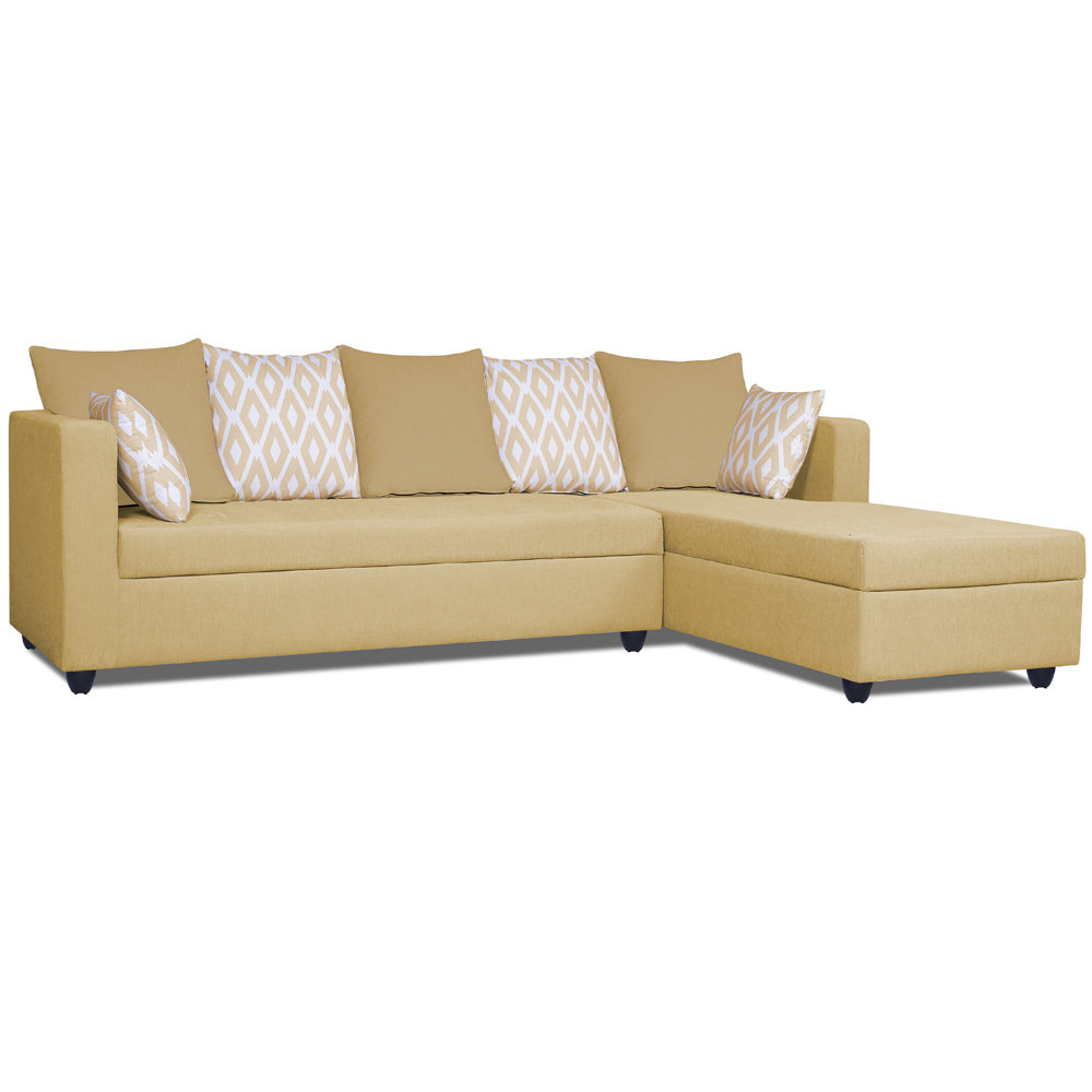 Adorn India Zink Straight line L Shape 6 Seater Sofa Rhombus Cushion (Beige)