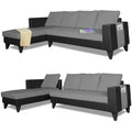 Adorn India Ashley L Shape 6 Seater Sofa Set Leatherette Fabric Plain (Left Hand Side) (Grey & Black) (3 Year Warranty)