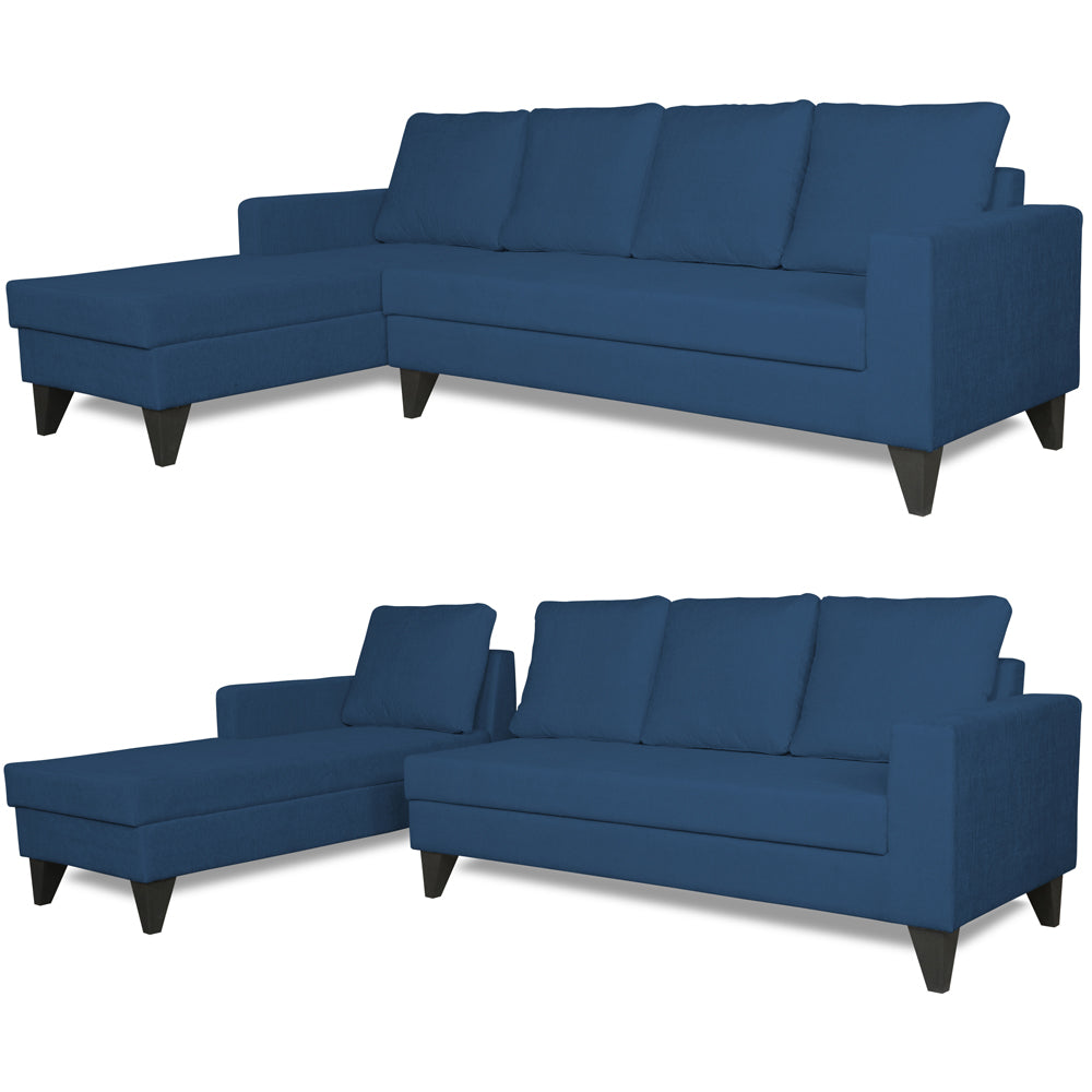 Adorn India Hallton L Shape 5 Seater Sofa Set Plain (Left Hand Side) (Blue)