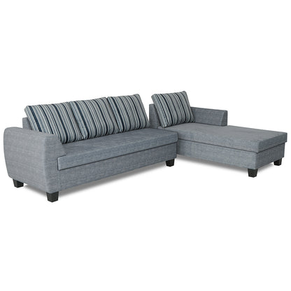 Adorn India Raiden Stripes L Shape 6 Seater Sofa Set with Center Table (Right Hand Side) (Grey)