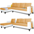 Adorn India Ashley Plain Leatherette Fabric L Shape 8 Seater Sofa Set with 2 Ottoman Puffy & Center Table LHS (Beige & White) (3 Year Warranty)