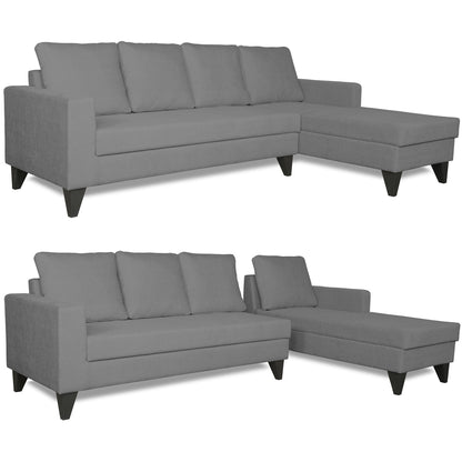 Adorn India Hallton L Shape Decent Sofa Set 6 Seater with Ottoman (Right Side) (Grey)