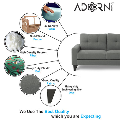 Adorn India Midas L Shape 6 Seater Sofa Set Right Hand Side (Grey)