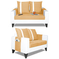 Adorn India Ashley Stripes Leatherette Fabric 3-2-1 Six Seater Sofa Set (Beige & White) (3 Year Warranty)