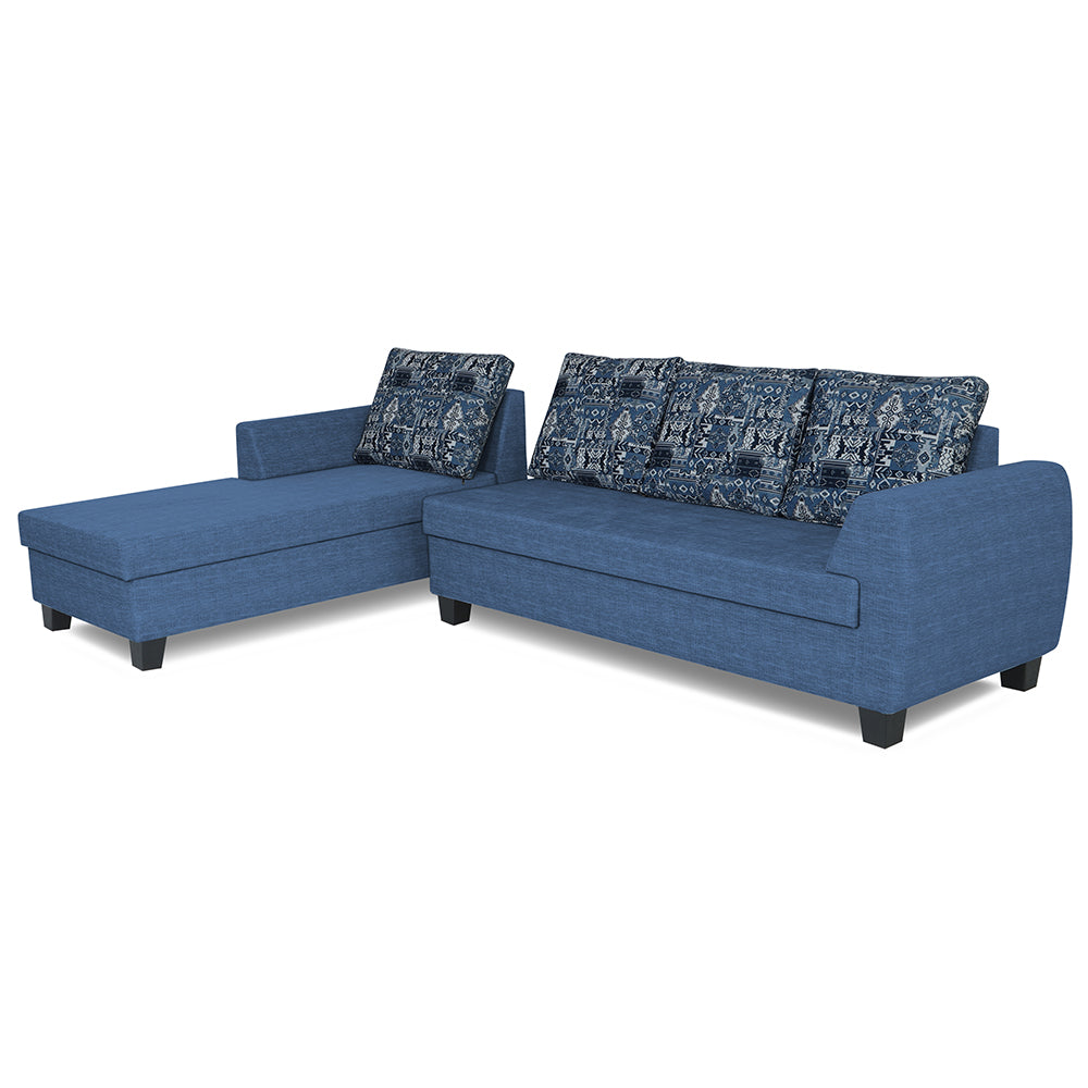 Adorn India Raiden Crafty L Shape 6 Seater Sofa Set with Center Table (Left Hand Side) (Blue)
