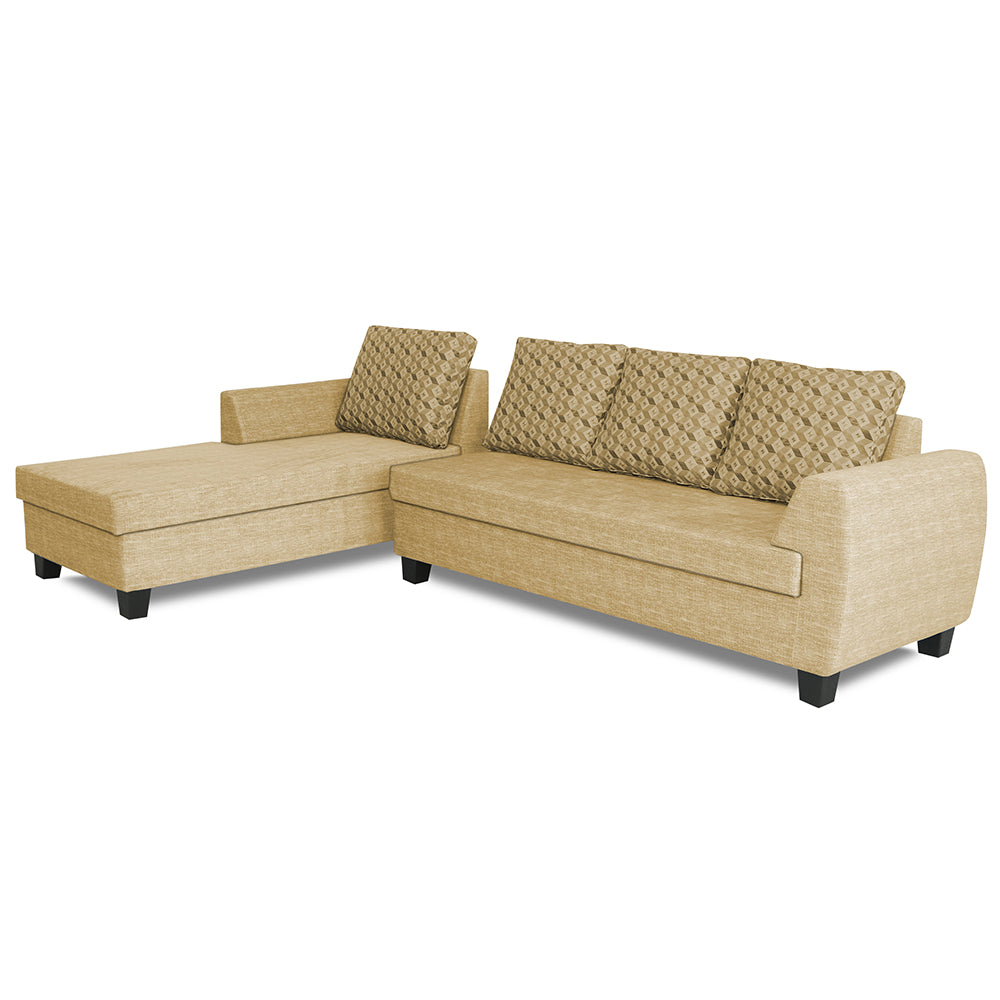 Adorn India Raiden Bricks Premium L Shape 6 Seater Sofa Set with Center Table (Left Hand Side) (Beige)