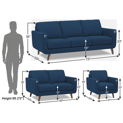 Adorn India Damian 3+2+1 6 Seater Sofa Set (Blue)