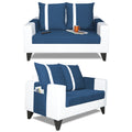 Adorn India Ashley Stripes Leatherette Fabric 3-2-1 Six Seater Sofa Set (Blue & White) (3 Year Warranty)