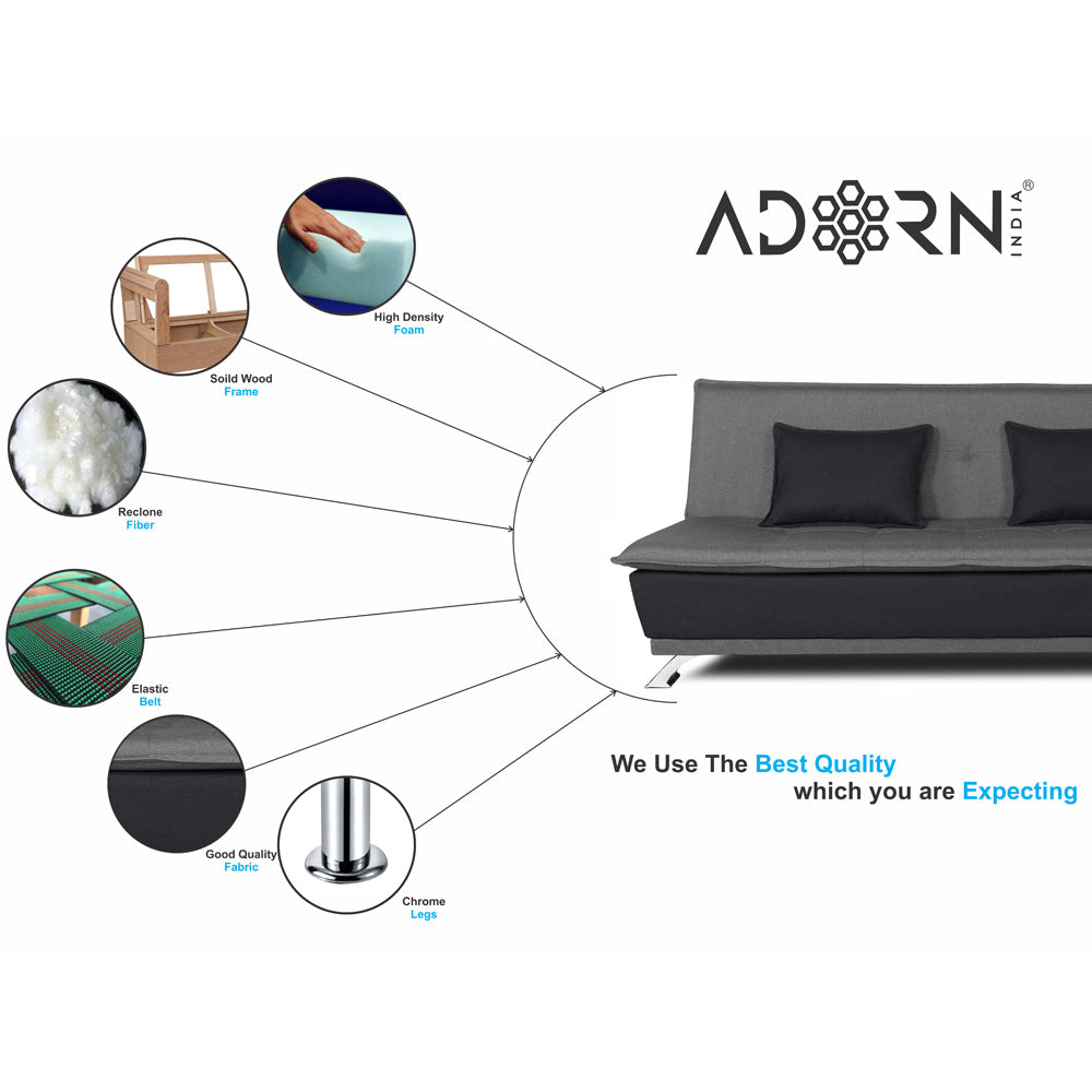 Adorn India Exclusive Two Tone Arden Three Seater Sofa Cum Bed (Light Grey & Black)