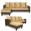 Adorn India Ashley L Shape 6 Seater Sofa Set Leatherette Fabric Stripes (Left Hand Side) (Brown & Beige) (3 Year Warranty)