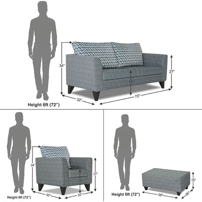 Adorn India Tornado Bricks 3+1+1 5 Seater Sofa Set with Centre Table (Grey)