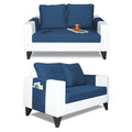 Adorn India Ashley Plain Leatherette Fabric 3-2 Five Seater Sofa Set (Blue & White) (3 Year Warranty)