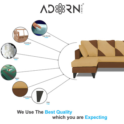 Adorn India Denver L Shape 5 Seater Sofa Set (Left Hand Side) (Brown & Beige)