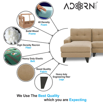 Adorn India Midas L Shape 6 Seater Sofa Set Left Hand Side (Beige)