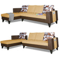 Adorn India Ashley L Shape 6 Seater Sofa Set Leatherette Fabric Digitel Print (Left Hand Side) (Brown & Beige) (3 Year Warranty)