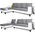 Adorn India Ashley Plain Leatherette Fabric L Shape 8 Seater Sofa Set with 2 Ottoman Puffy & Center Table LHS (Grey & White) (3 Year Warranty)