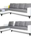 Adorn India Ashley L Shape Plain Leatherette Fabric Sofa Set 8 Seater with 2 Ottoman Puffy & Center Table (Left Side) (Grey)