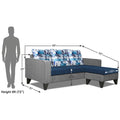 Adorn India Hallton L Shape 4 Seater Sofa Set Digital Print (Blue & Grey) (3 Year Warranty)