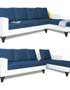 Adorn India Ashley L Shape Plain Leatherette Fabric Sofa Set 8 Seater with 2 Ottoman Puffy & Center Table (Right Side) (Blue)