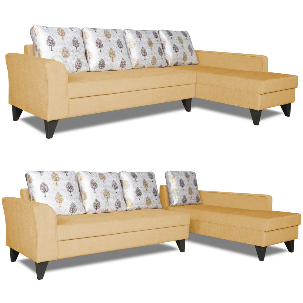 Adorn India Maddox L Shape 6 Seater Sofa Set Digital Print Right Hand Side (Beige) (3 Year Warranty)