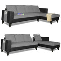Adorn India Ashley L Shape 6 Seater Sofa Set Leatherette Fabric Plain (Right Hand Side) (Grey & Black) (3 Year Warranty)