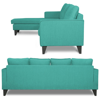 Adorn India Chandler L Shape 5 Seater Sofa Set Plain (Left Hand Side) (Aqua Blue)