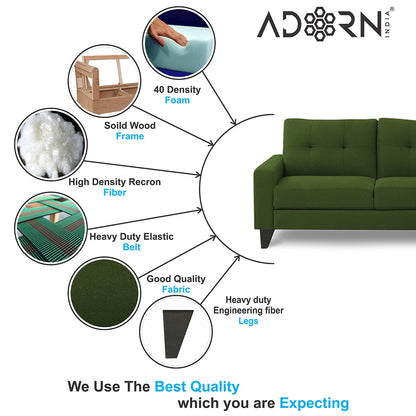 Adorn India Midas L Shape 6 Seater Sofa Set Right Hand Side (Green)