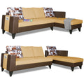 Adorn India Ashley L Shape 6 Seater Sofa Set Leatherette Fabric Digitel Print (Right Hand Side) (Brown & Beige) (3 Year Warranty)