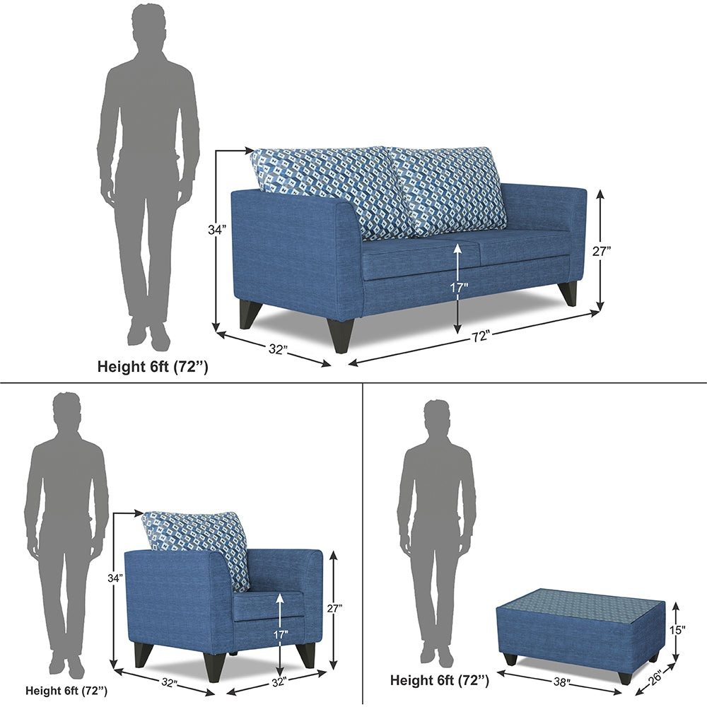 Adorn India Tornado Bricks 3+1+1 5 Seater Sofa Set with Centre Table (Blue)