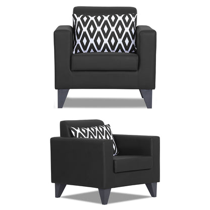 Adorn India Bladen Leatherette 3+2+1 6 Seater Sofa Set (Black)