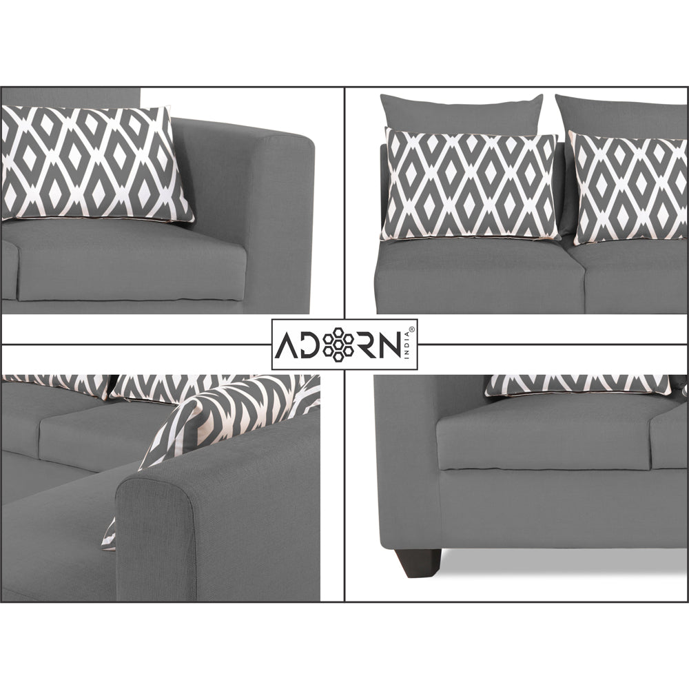 Adorn India Poland L Shape 6 Seater Sofa Set (Left Side) (Grey)