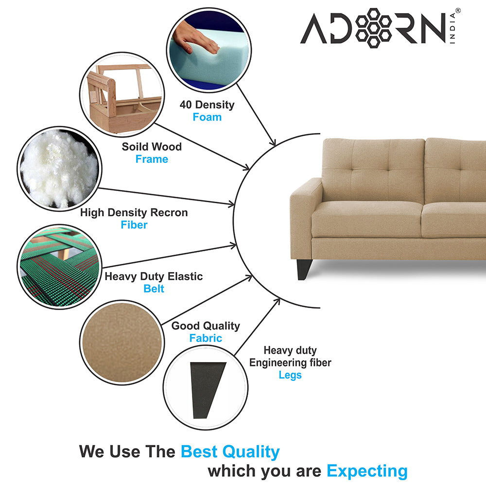 Adorn India Midas L Shape 6 Seater Sofa Set Right Hand Side (Beige)