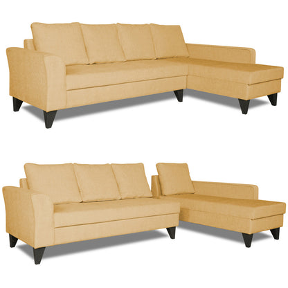 Adorn India Maddox L Shape 6 Seater Sofa Set Plain (Right Hand Side) (Beige)