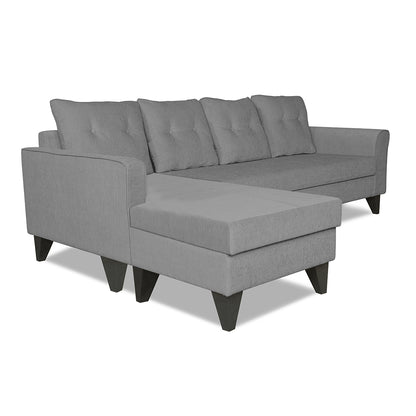 Adorn India Maddox L Shape 5 Seater Sofa Set Tufted (Left Hand Side) (Grey)