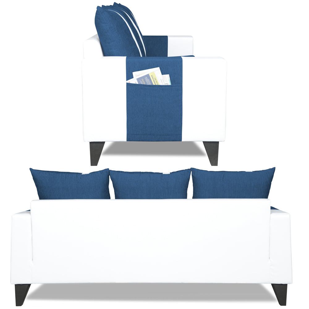 Adorn India Ashley Stripes Leatherette 3-1-1 Five Seater Sofa Set (Blue & White)