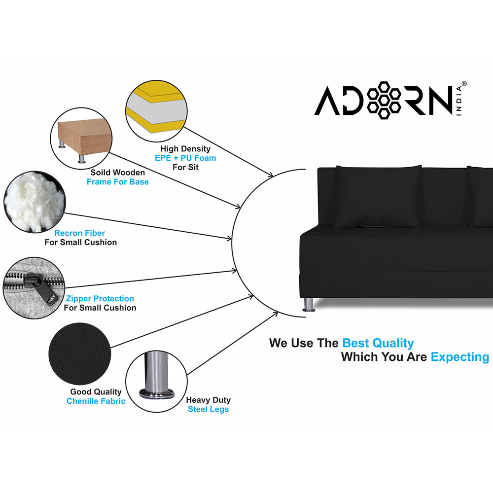 Adorn India Easy Alyn Plus Decent 3 Seater Sofa Cum Bed (5x6) (Black)