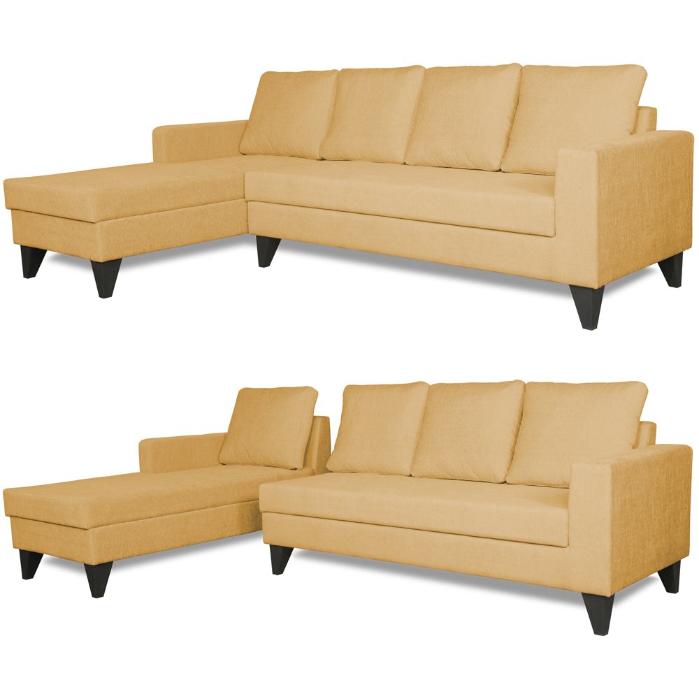 Adorn India Hallton L Shape 5 Seater Sofa Set Plain (Left Hand Side) (Beige)