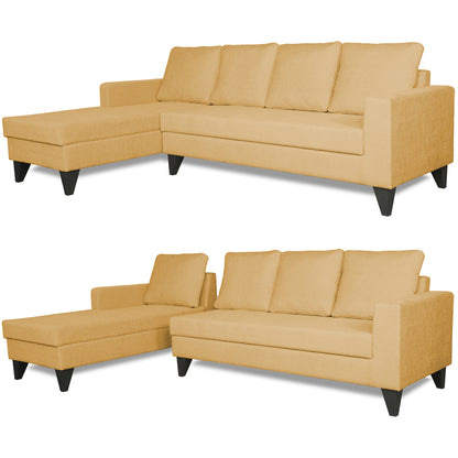 Adorn India Hallton L Shape 5 Seater Sofa Set Plain (Left Hand Side) (Beige)