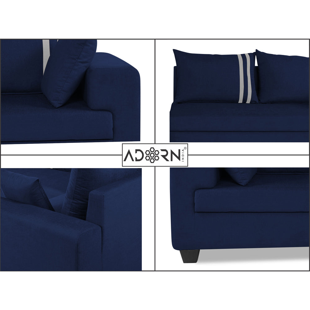 Adorn India Winston L Shape 5 Seater Sofa Set (Left Side) (Blue)