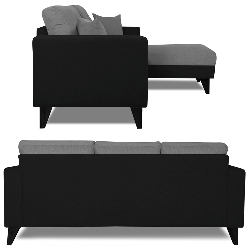 Adorn India Martin L Shape 4 Seater Sofa Set Two Tone (Right Hand Side) (Grey & Black)